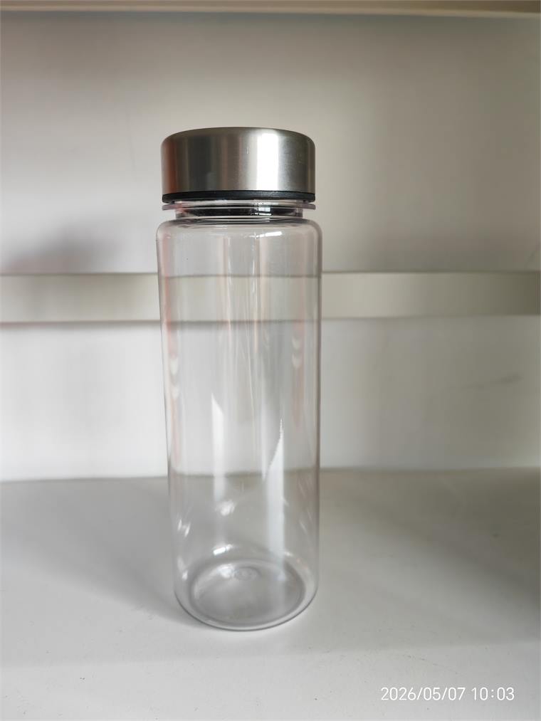 Clear retail-style water bottle with stainless steel lid